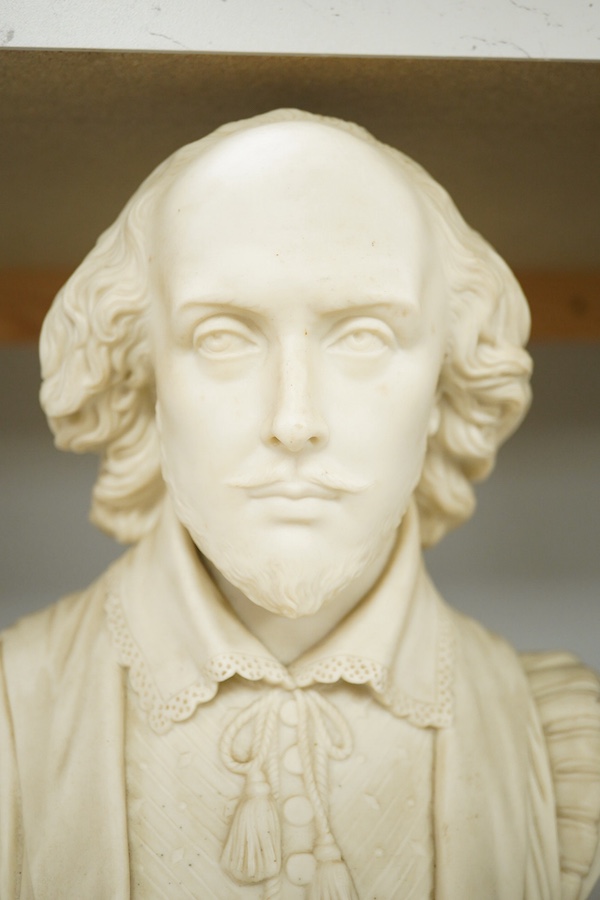 A Crystal Palace Art Union Copeland Parian bust of Shakespeare, published March 1 1864. Condition - fair, some surface dirt.